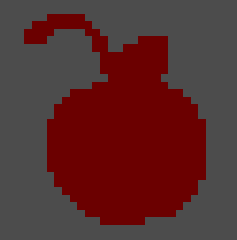 Pixel art image of an apple in a single dark red color. No definable features are visible apart from the shape