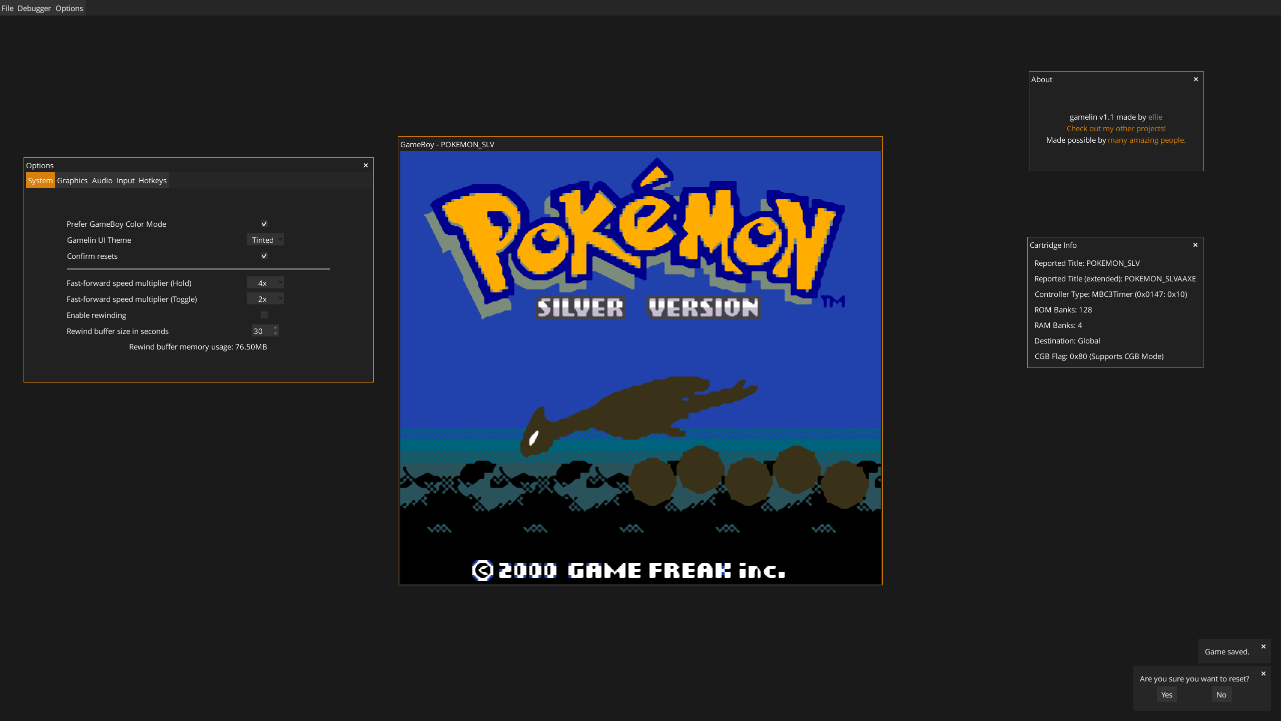 Desktop version playing Pokemon Silver