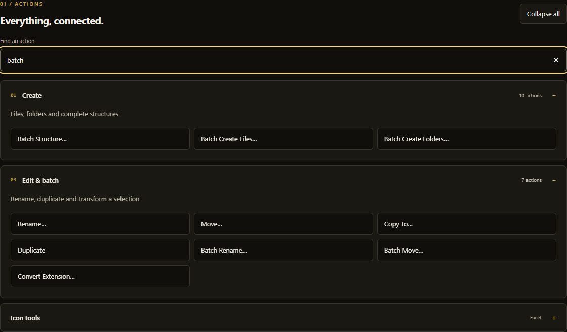 Searching for batch tools across the Create and Edit groups