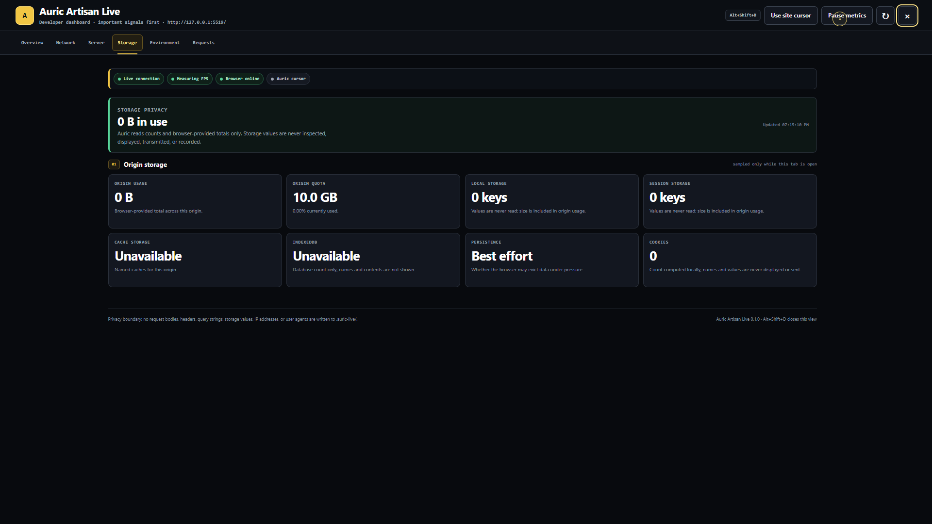 Storage and custom cursor