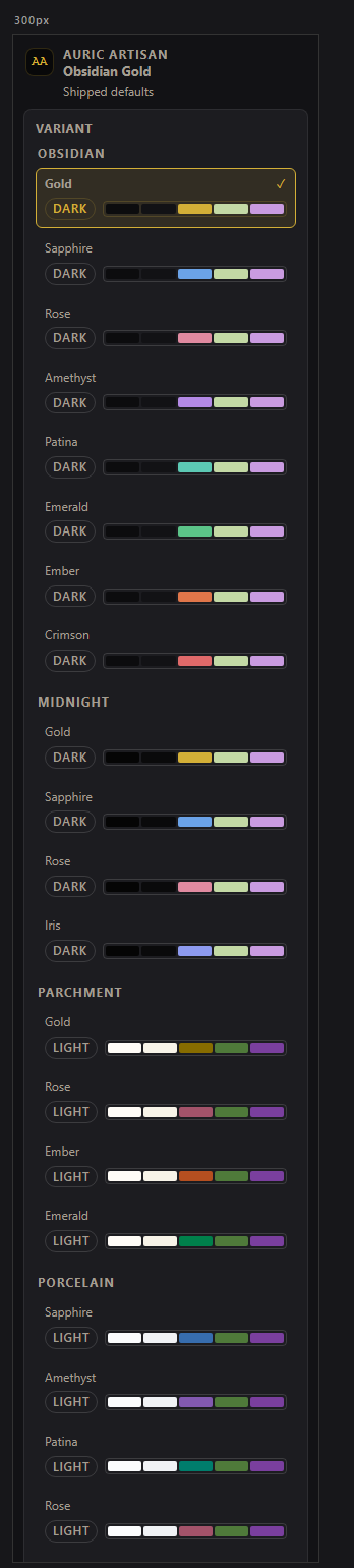 The Auric Theme sidebar