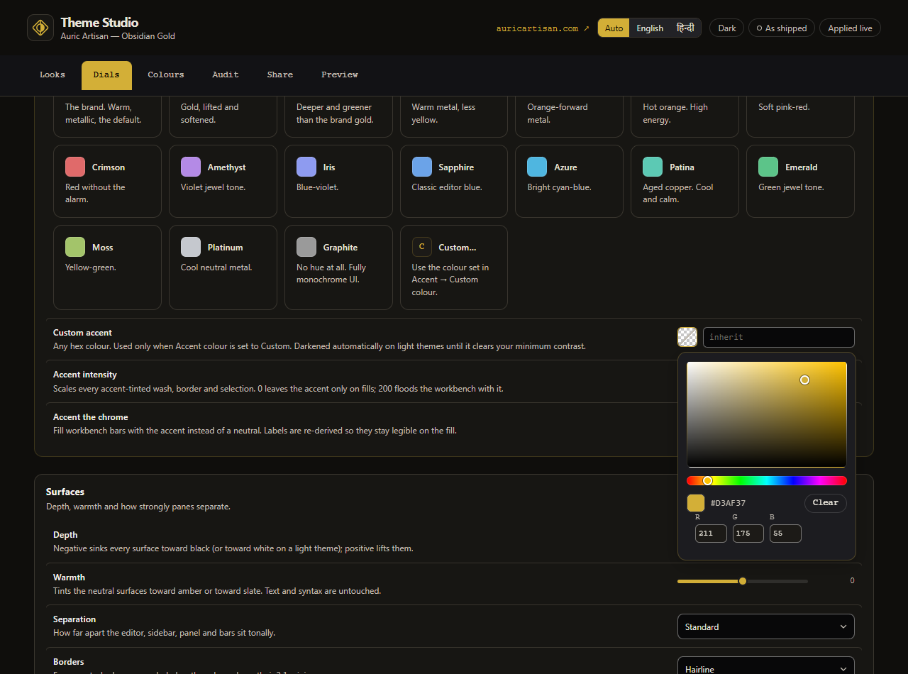 Custom picker with RGB channels and recent colours