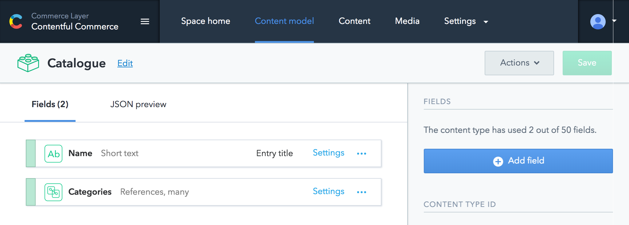 Contentful Ecommerce Content Model (Catalogue)