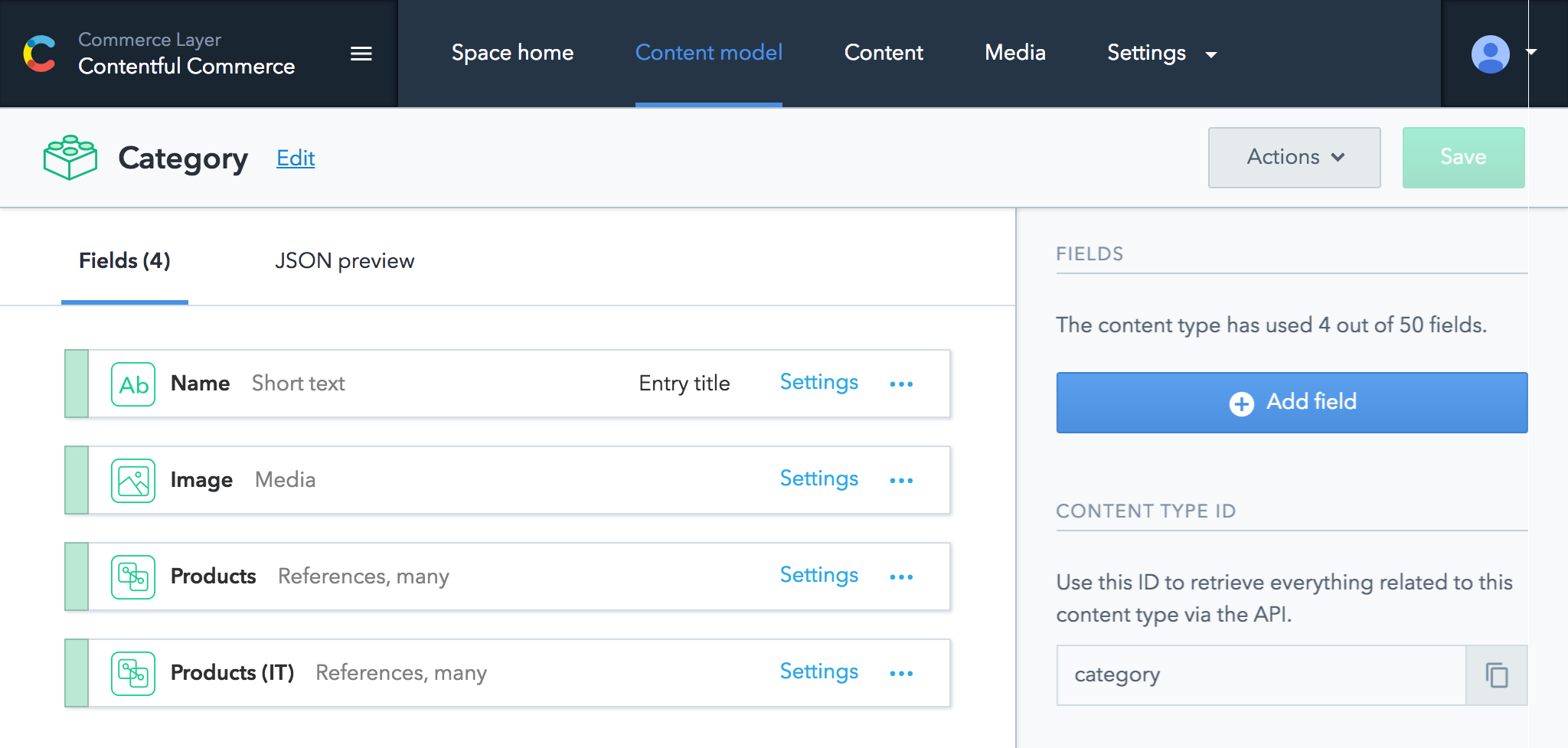 Contentful Ecommerce Content Model (Category)