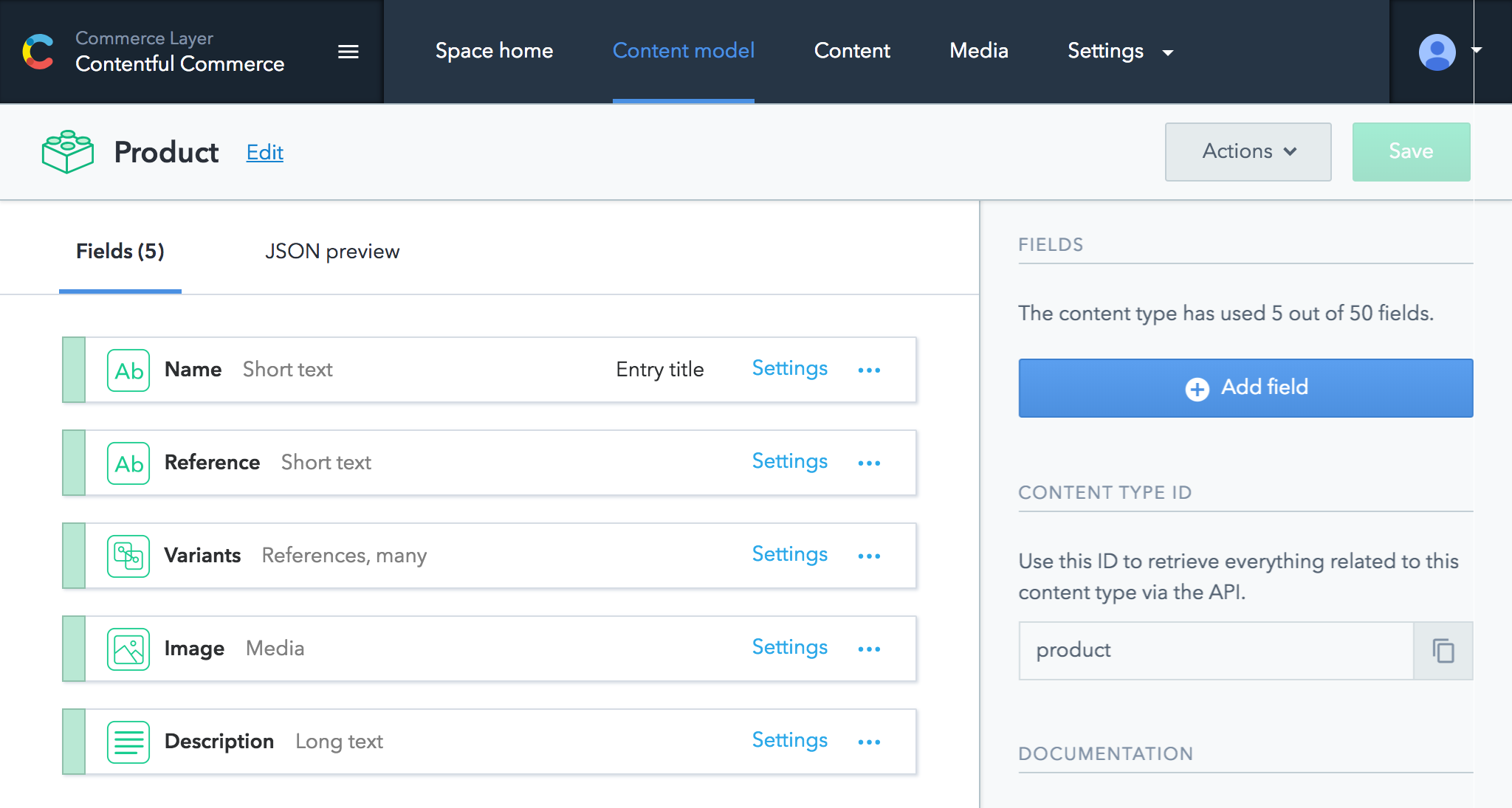 Contentful Ecommerce Content Model (Product)