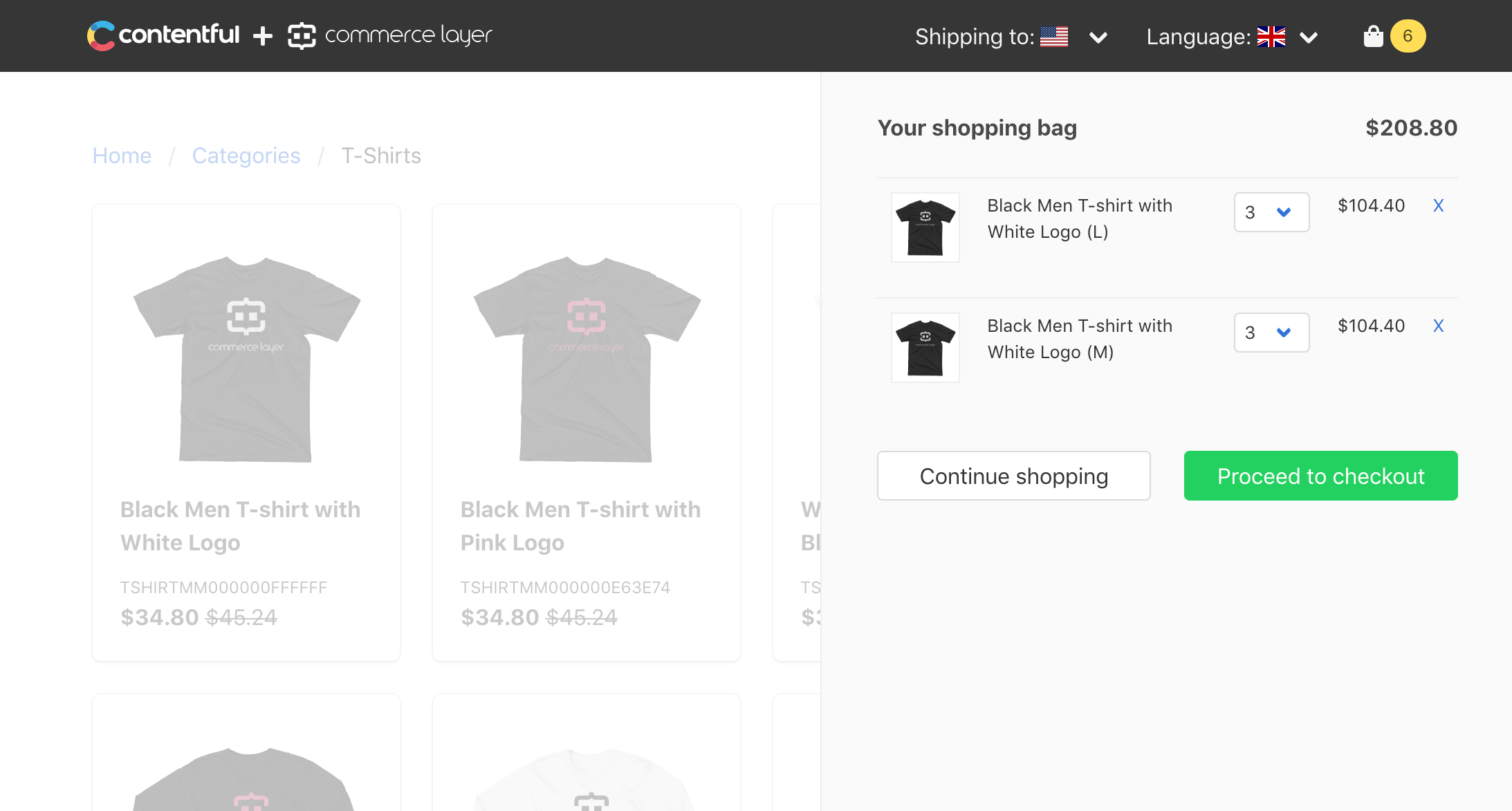 Contentful + Commerce Layer Shopping Bag