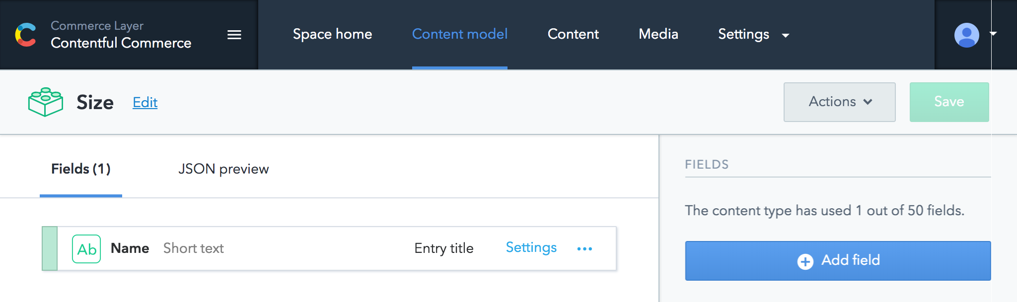 Contentful Ecommerce Content Model (Size)