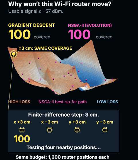 Router Rumble: gradient descent versus NSGA-II