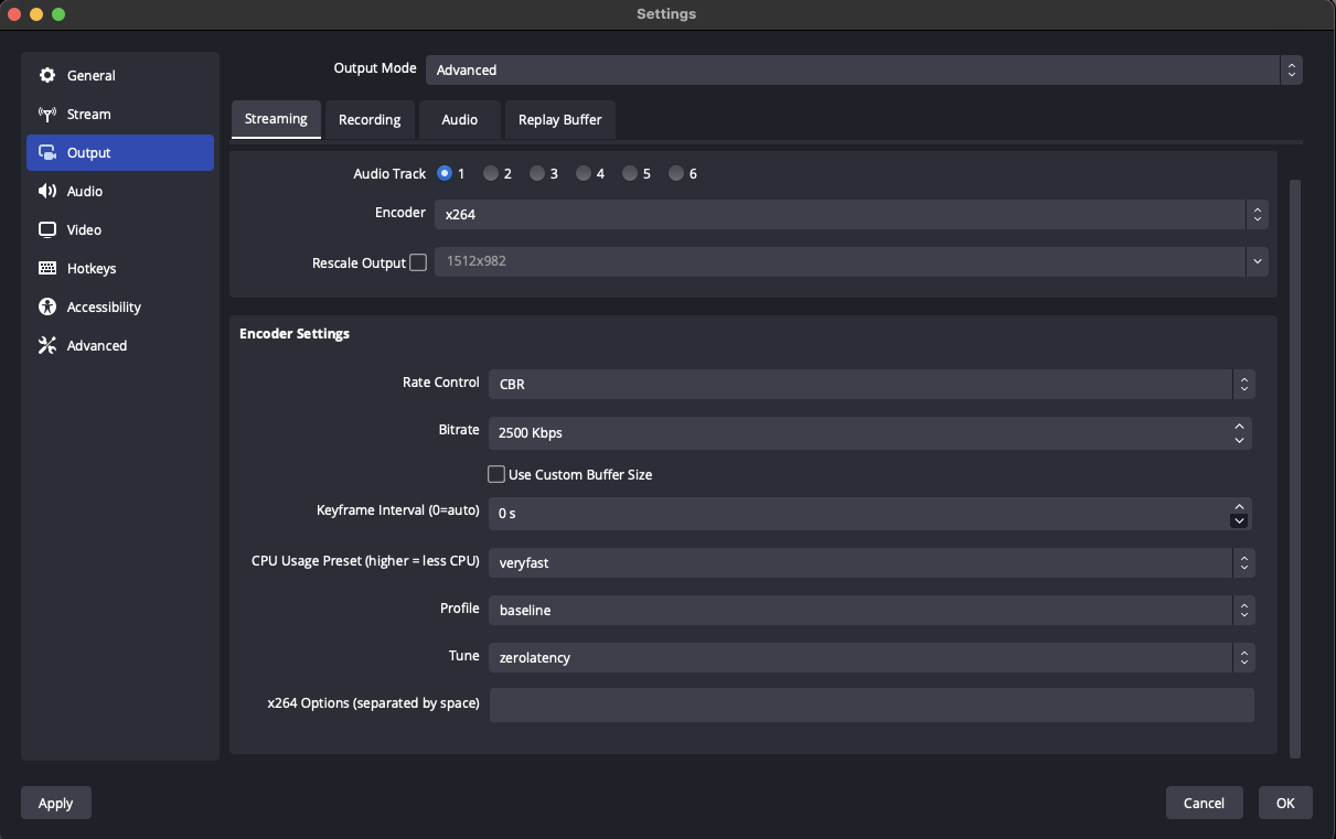 OBS Output settings example