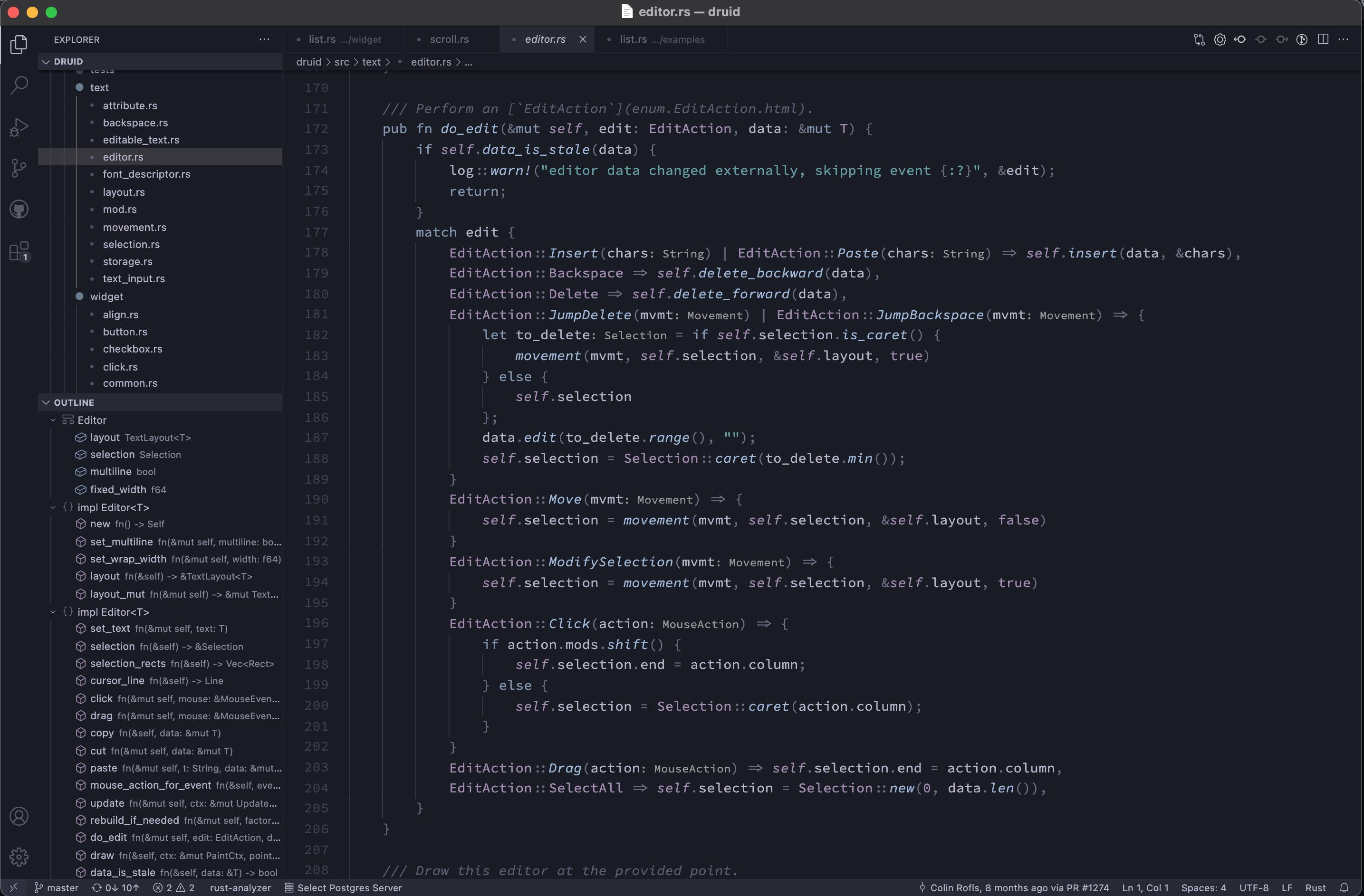 Screenshot of Rust in github.com/linebender/druid