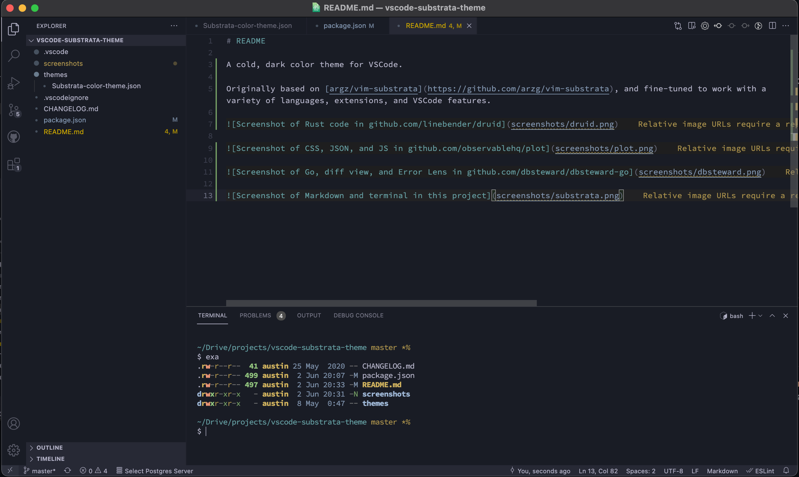 Screenshot of Markdown and terminal in this project