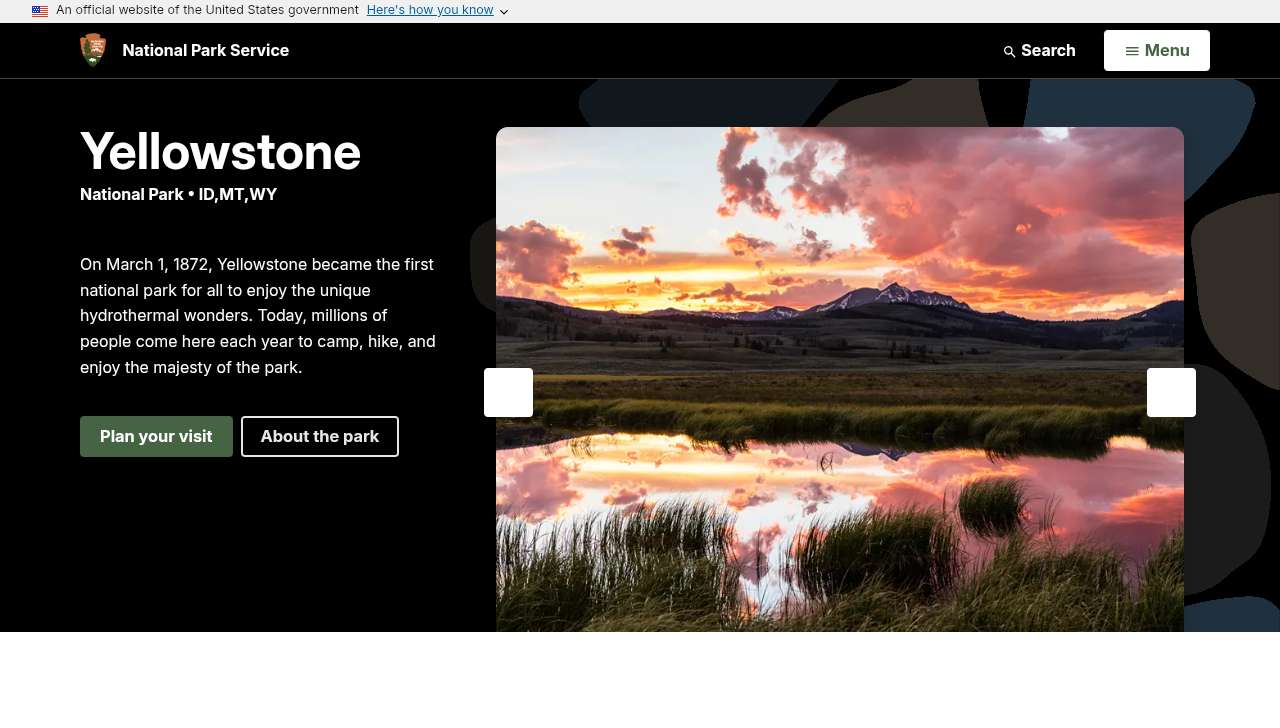 A real Android Chrome page captured after Android Use navigated to Yellowstone National Park