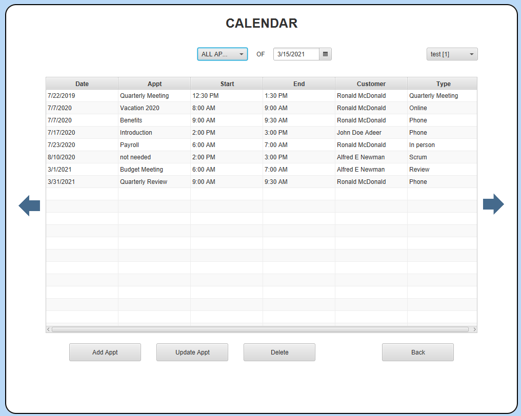 View Appointments Screen