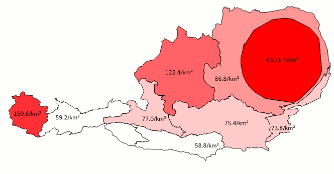 Cartogram of the population of Austria by NUTS2 regions