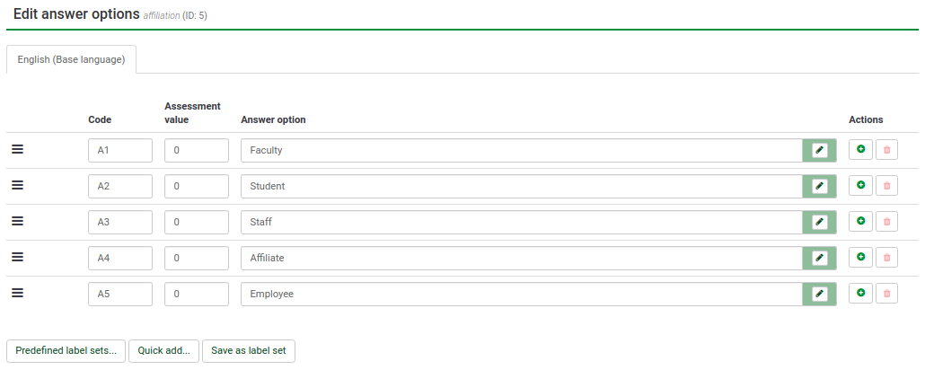 Affiliation Field Answer Options