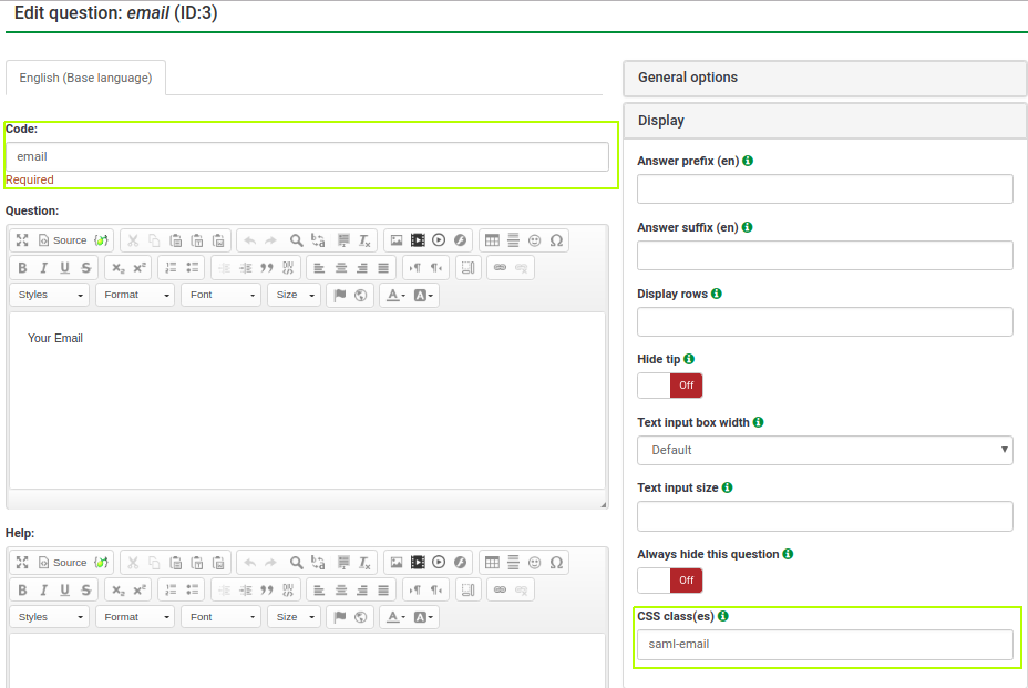 code and css-class are highlighted