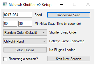 An example of the Bizhawk shuffler setup window for reference.