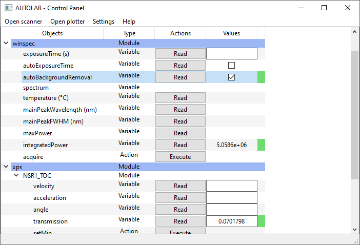 Autolab Control Panel GUI