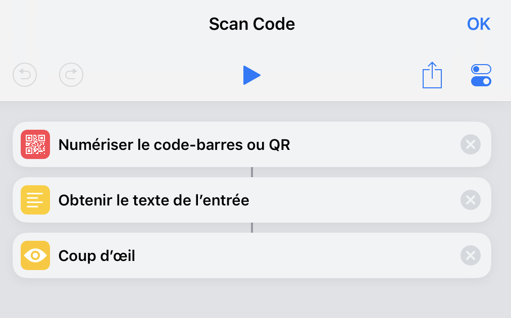 Contenu du raccourci « scan code »