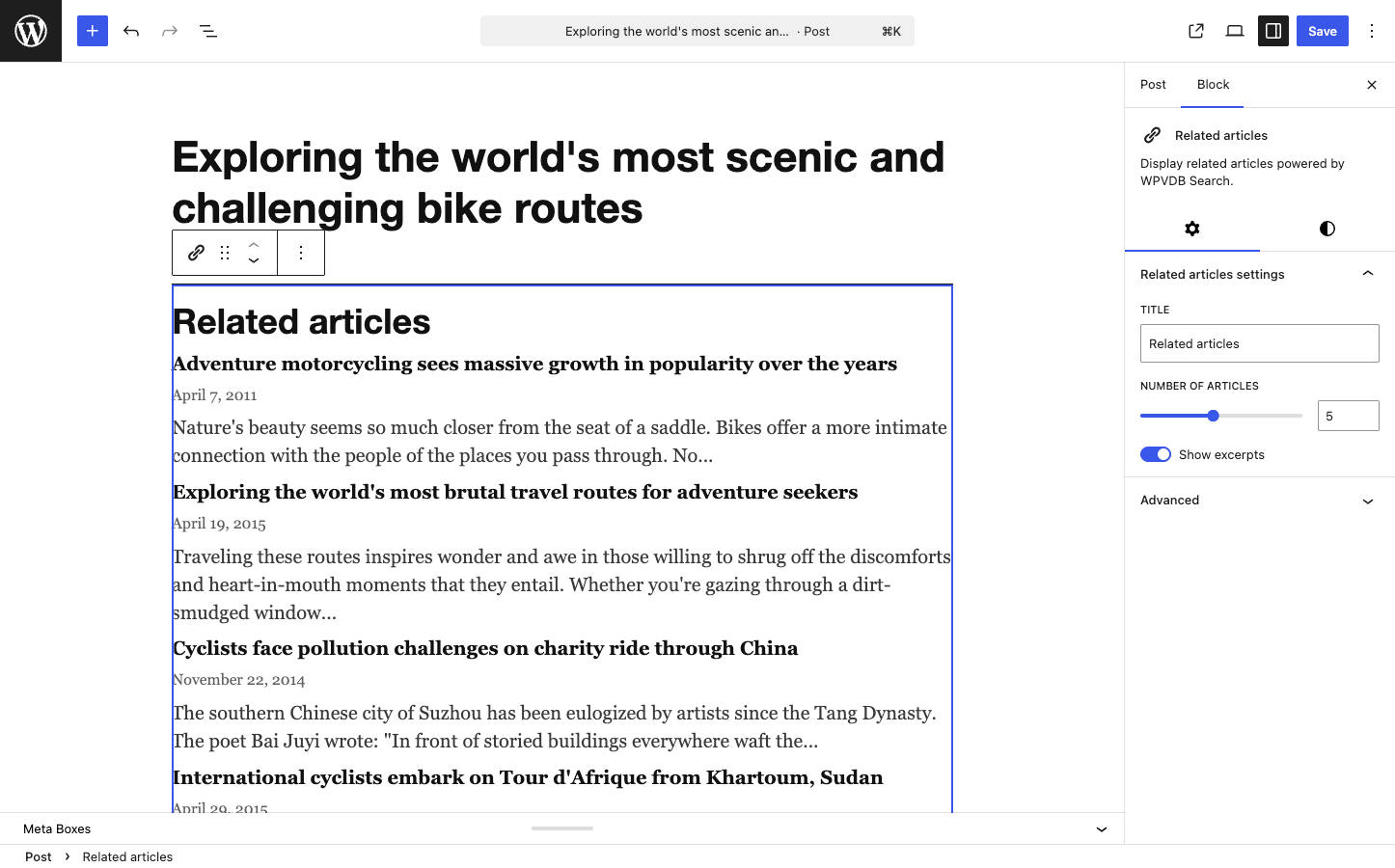 WPVDB related articles block