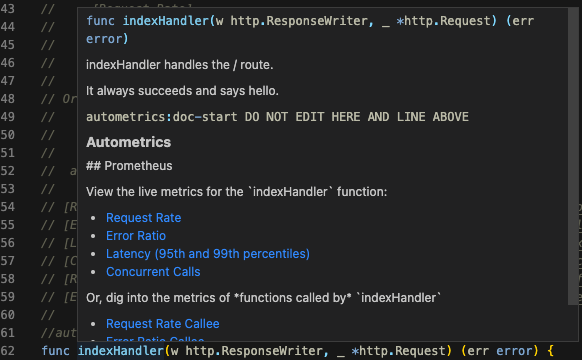 Documentation comments of instrumented function is augmented with links