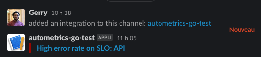 a Slack bot is posting an alert directly in the channel