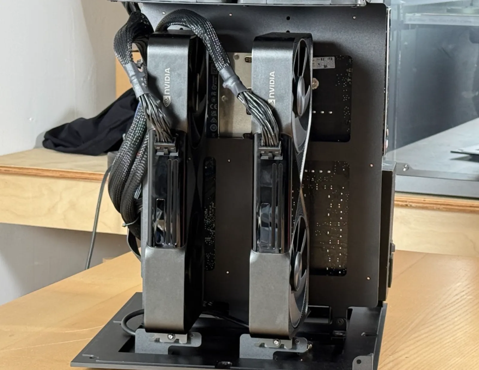 Both cards mounted, 12VHPWR cables routed