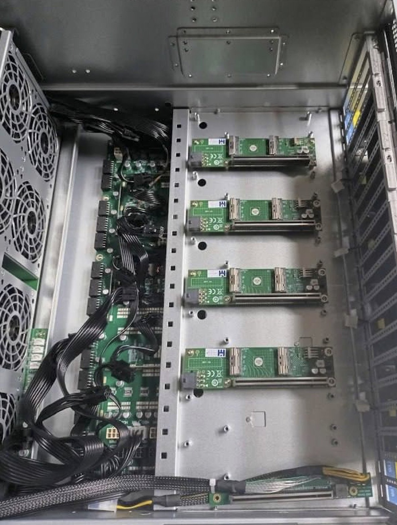 MCIO riser boards before the GPUs go in