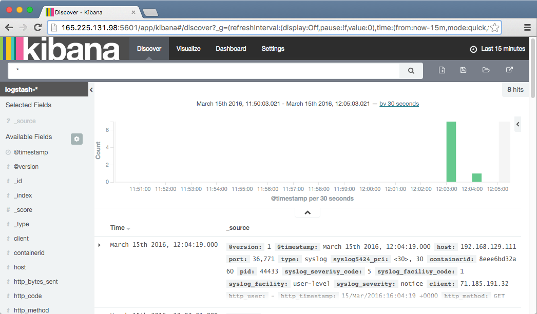 Screenshot of Kibana