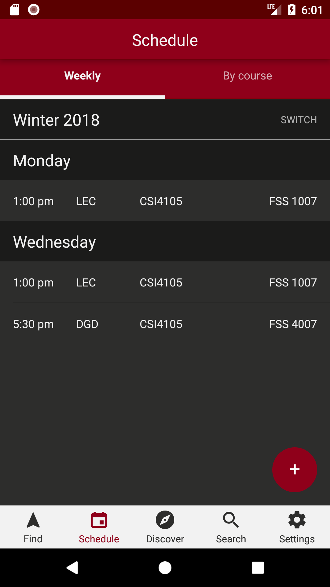 Android schedule screen