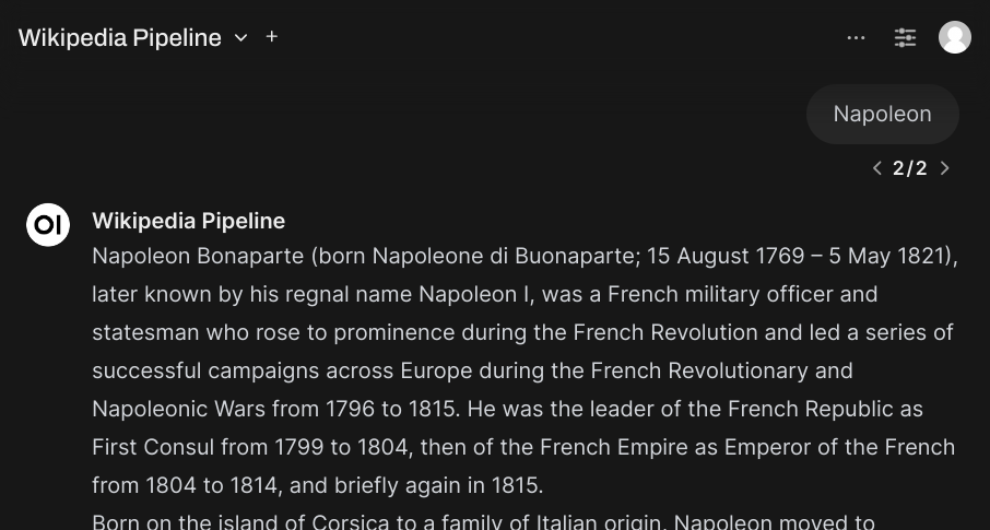 Example wikipedia pipeline in the webui