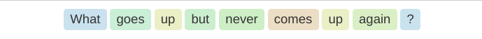Tokenization of a "What goes up but never comes up again?" riddle