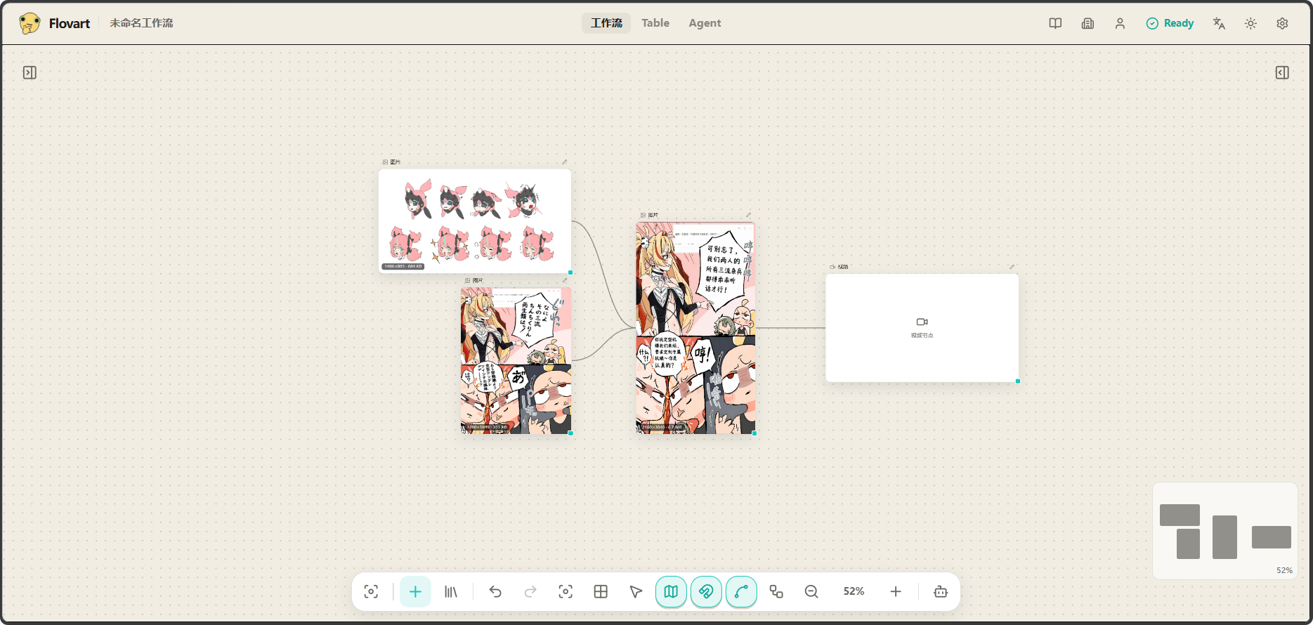 Flovart Workflow workspace with connected image and video nodes