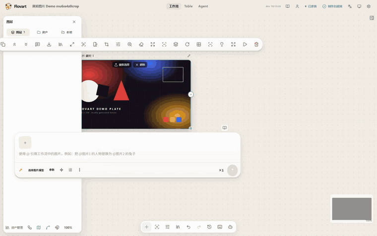 A creator crops an image and produces a result node.