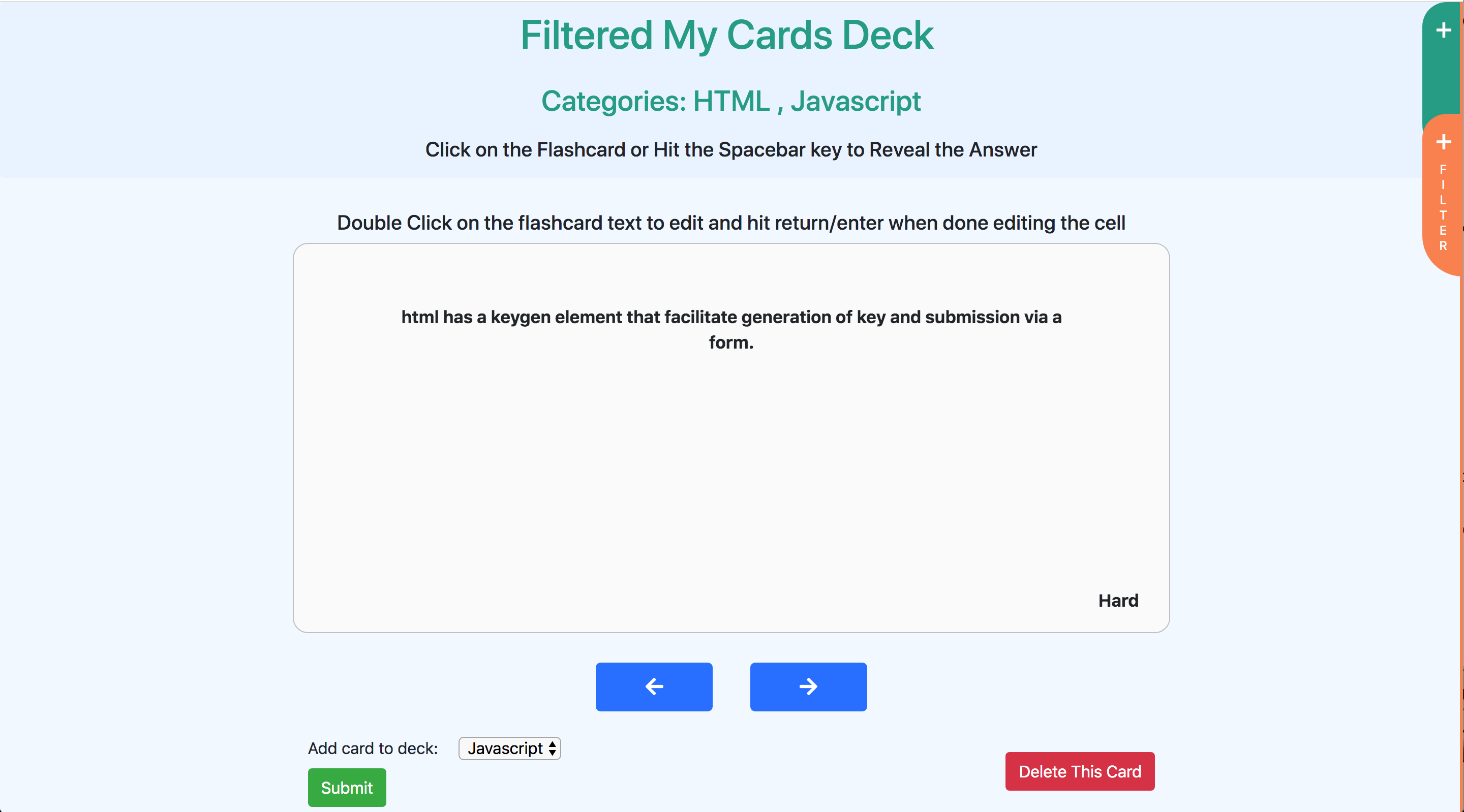 Filter Cards Back