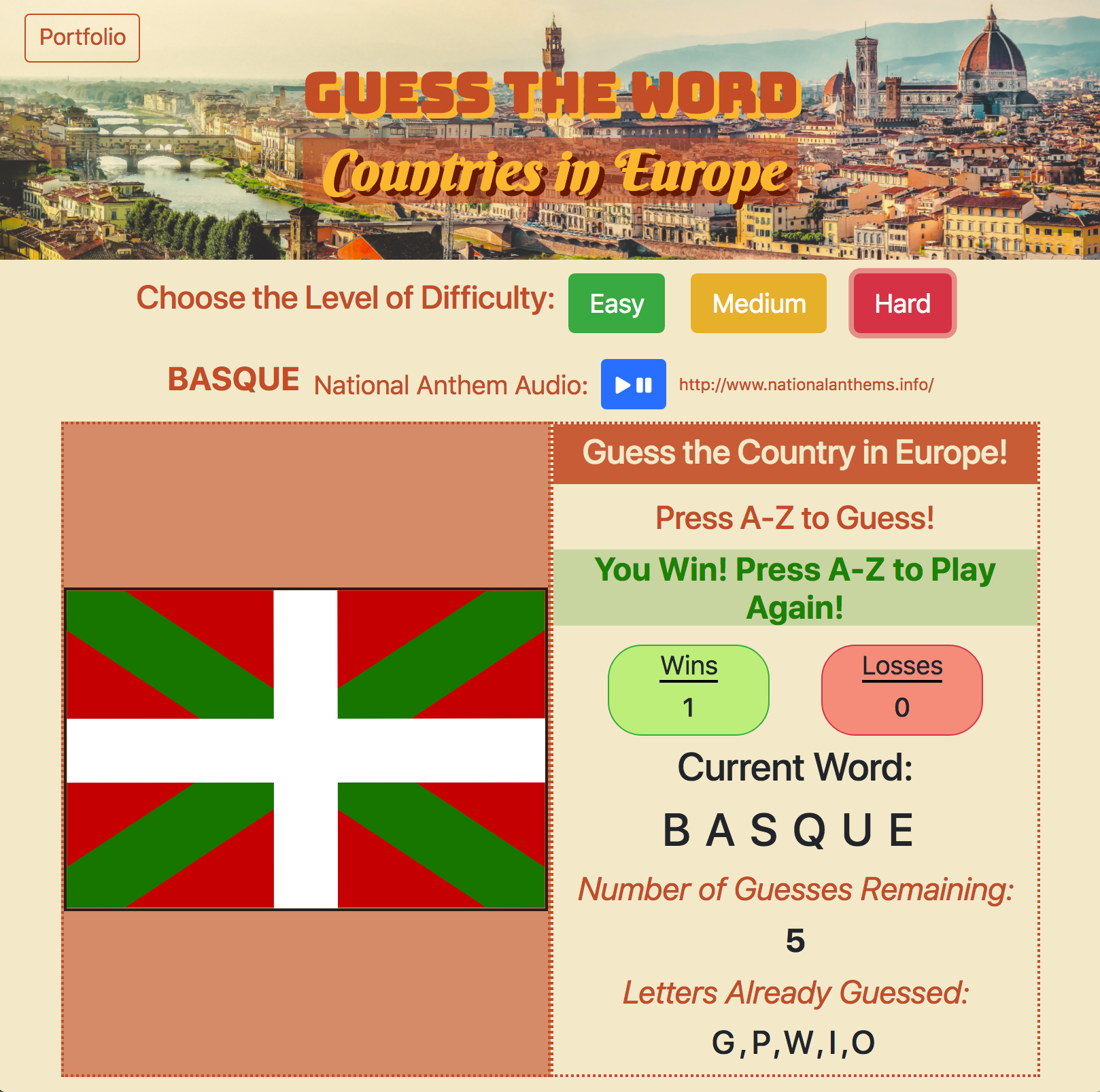 kredit liv Skinne GitHub - avakrishn/Word-Guess-Game: Using traditional Javascript to create  an array of countries in Europe to guess.