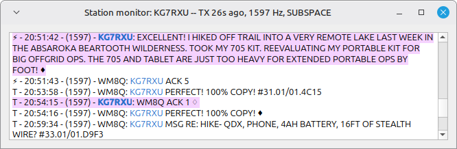 Station Monitor window showing a single conversation with KG7RXU