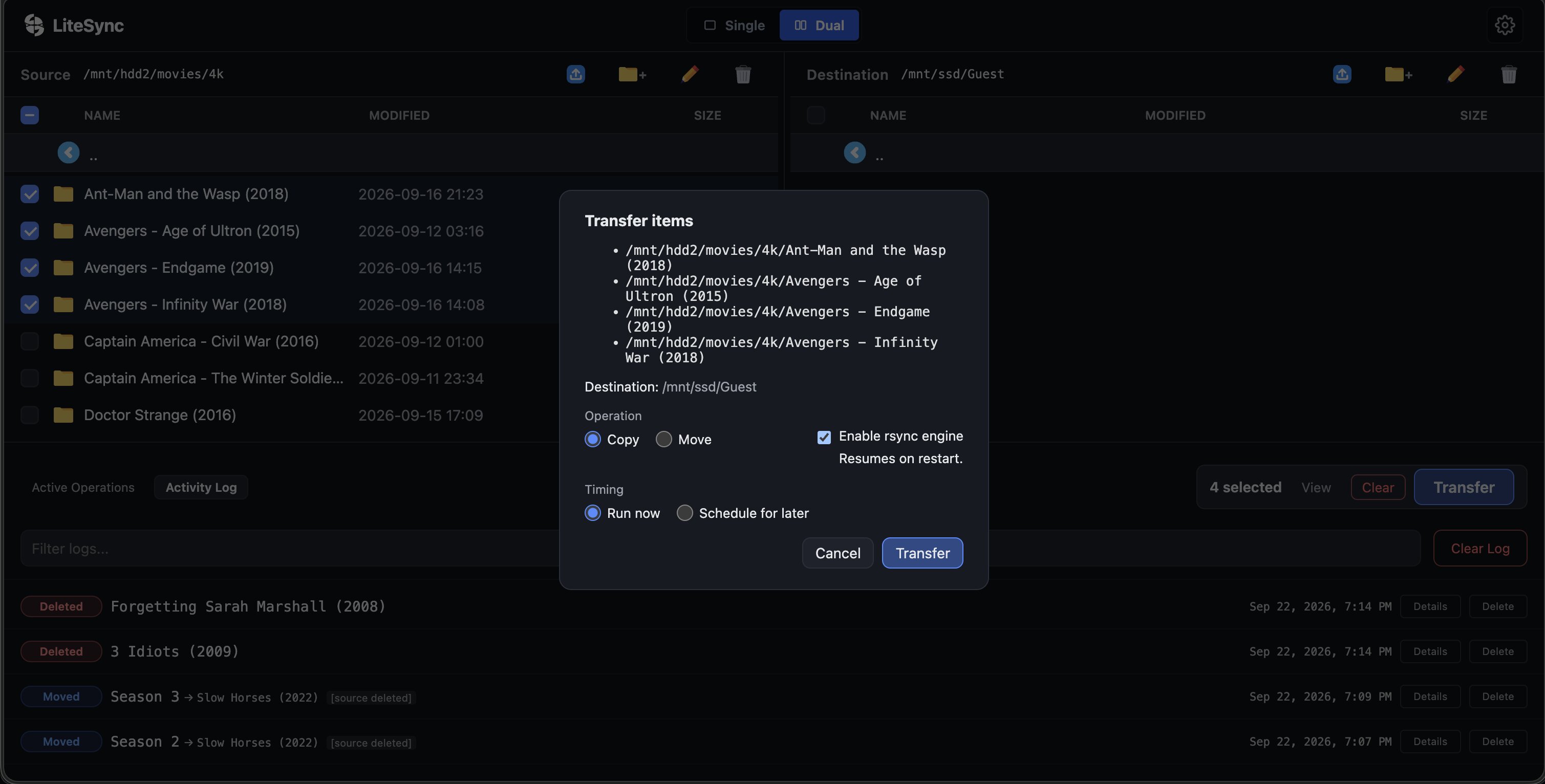 LiteSync transfer interface