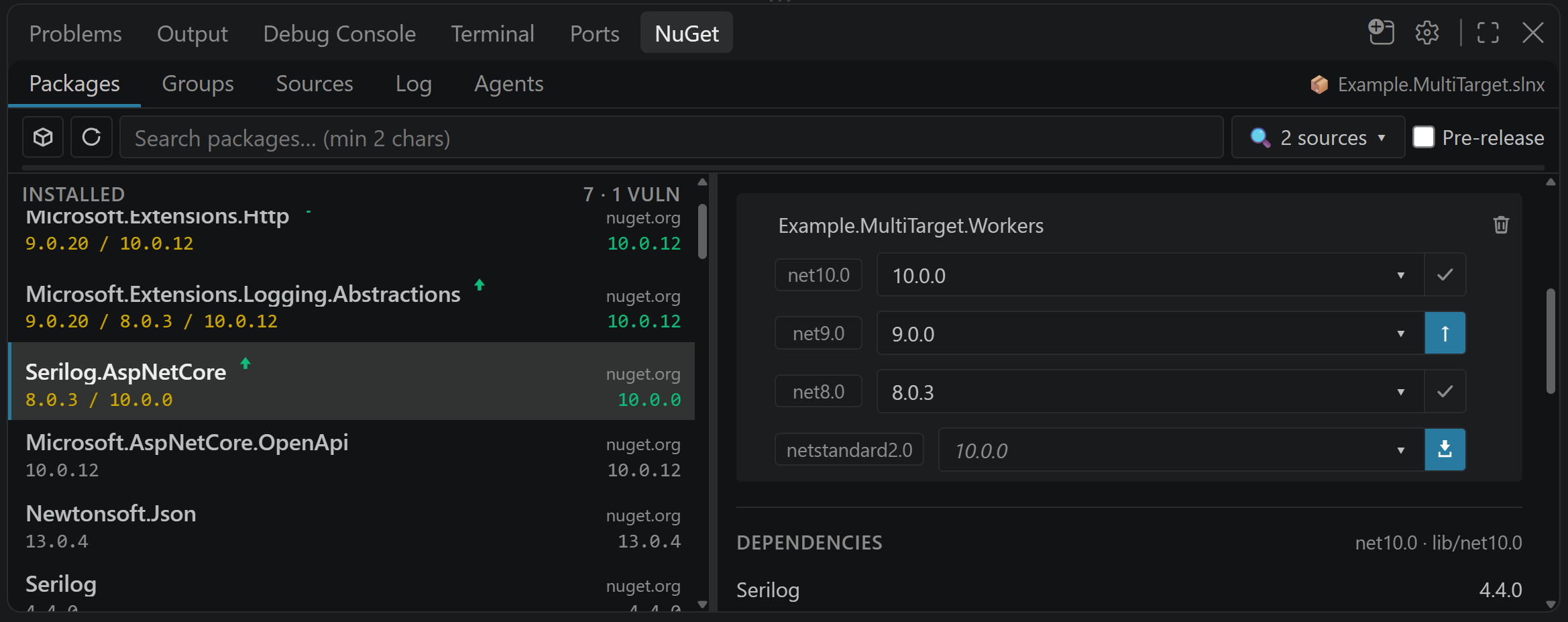 Per-framework versions