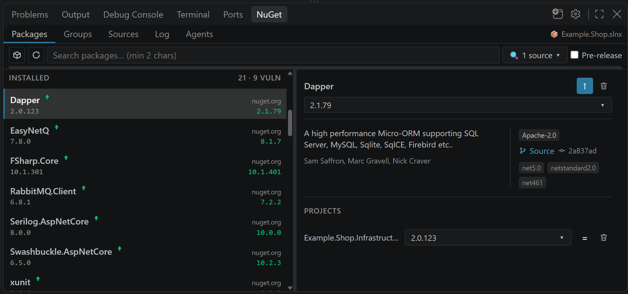 Packages tab