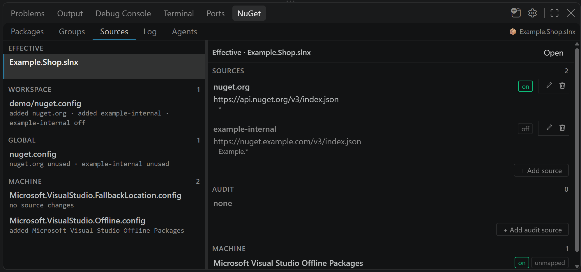 Sources tab
