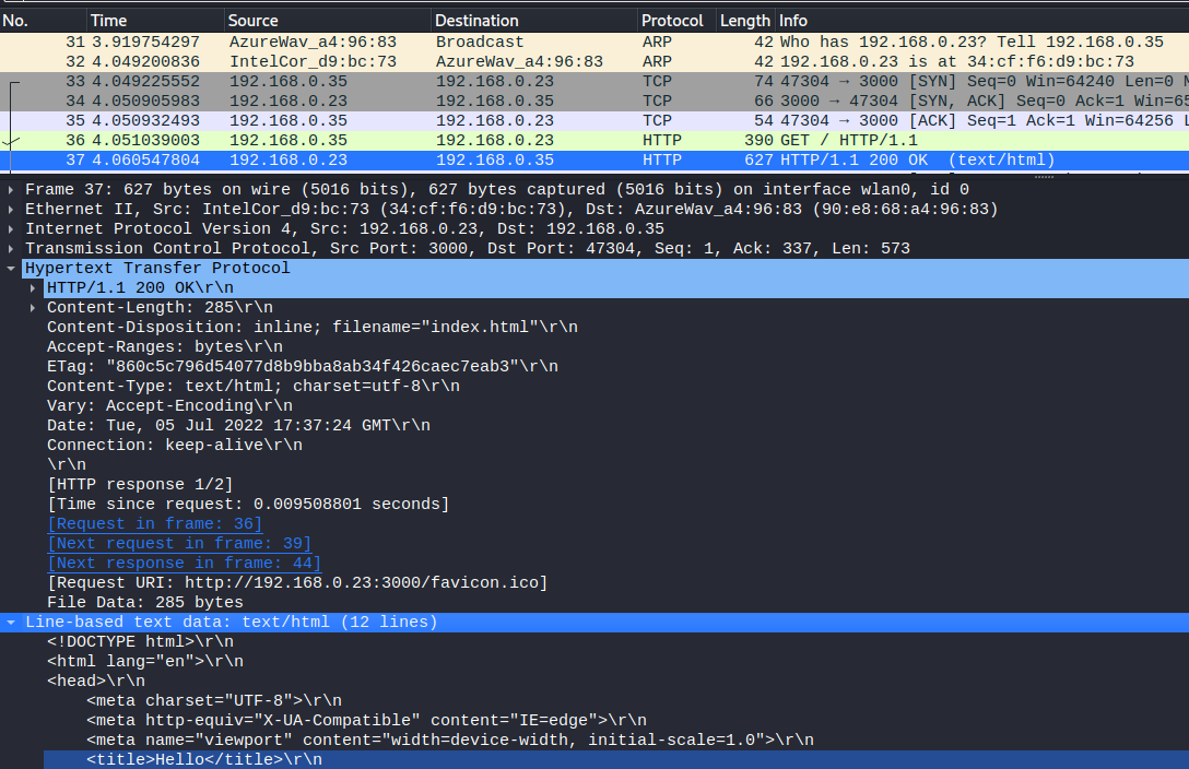 ARP, TCP HANDSHAKE, HTTP request