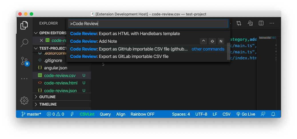 Code Review GitLab importable CSV export
