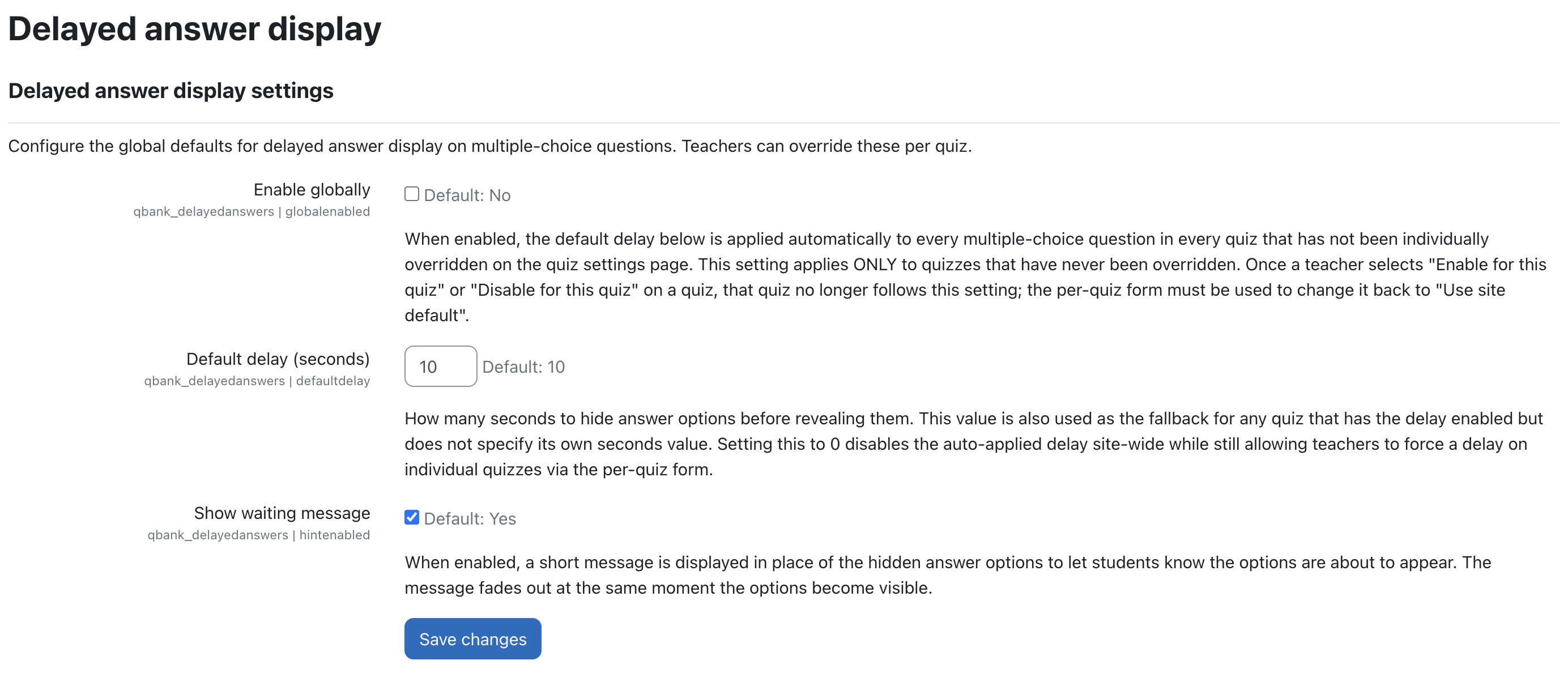 Admin settings page