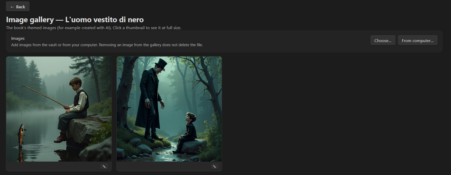 The image gallery page with large thumbnails and optional captions