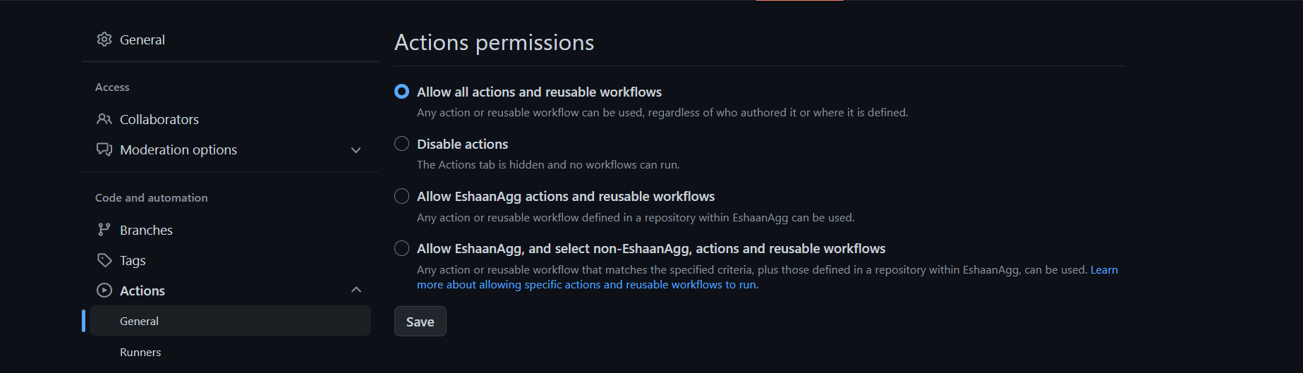 Action Permissions