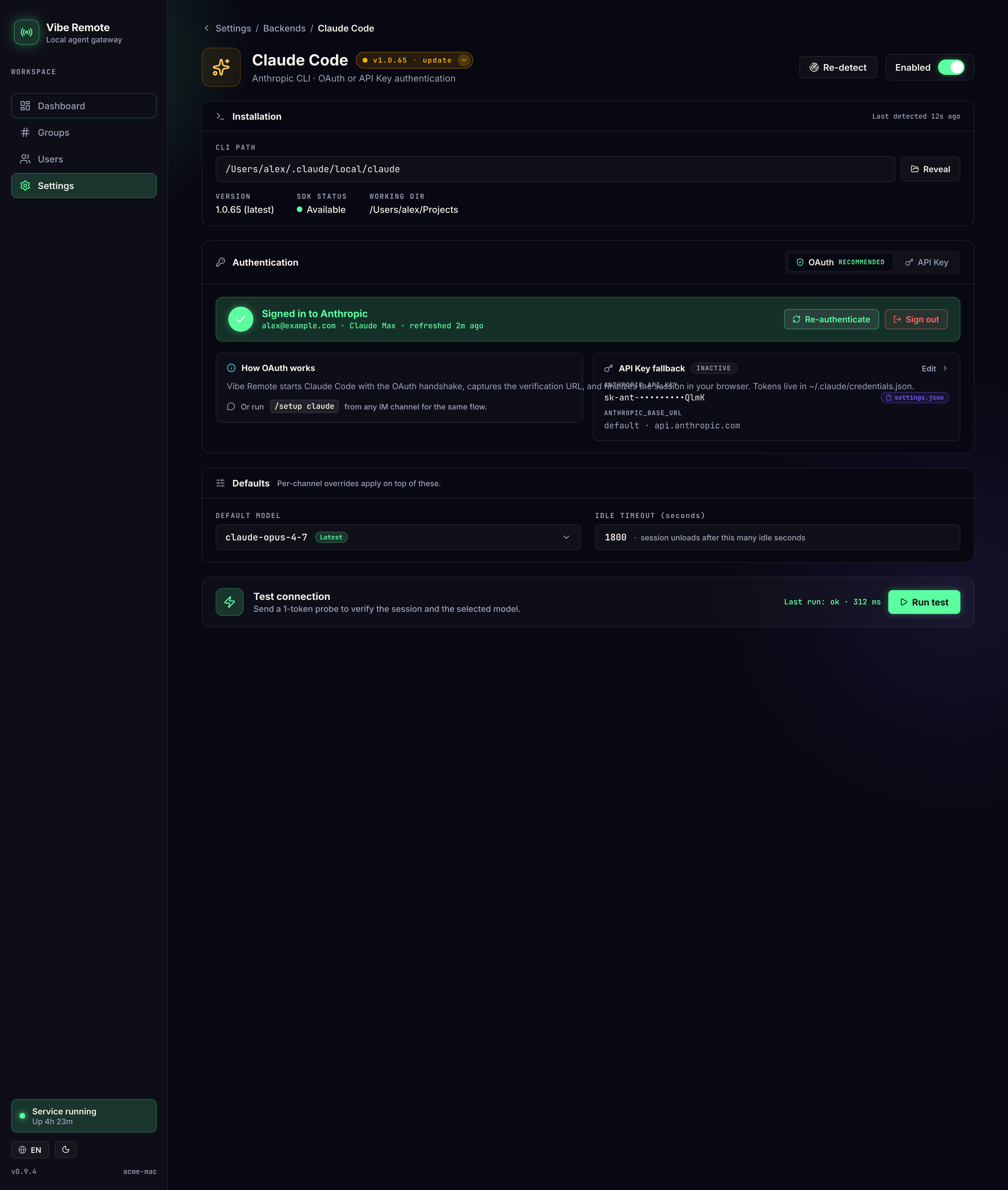 Backend Settings