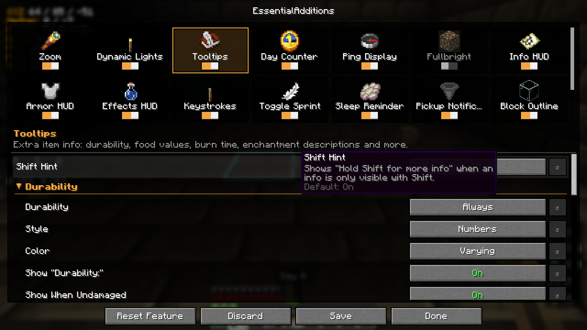 Tooltip settings