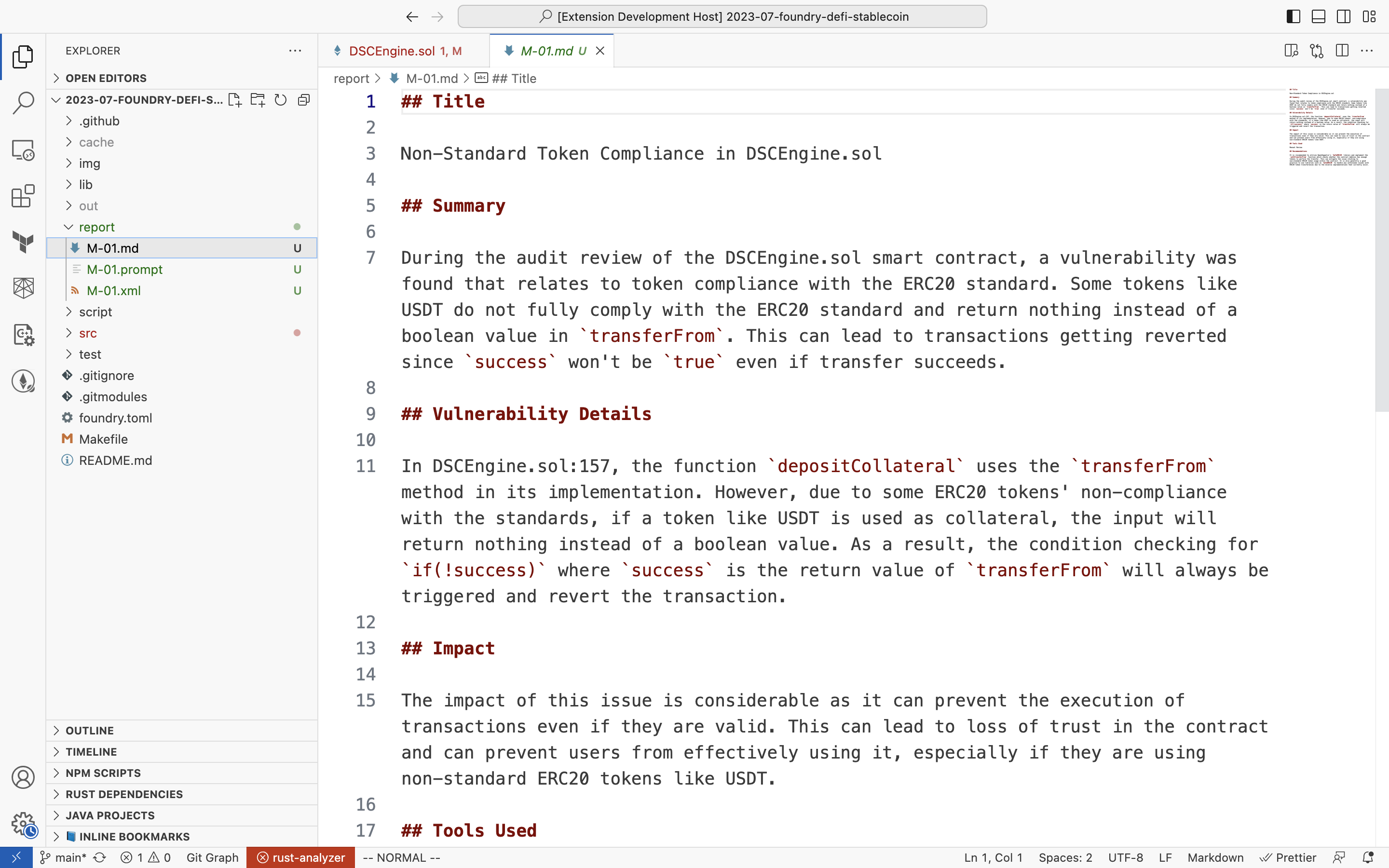 Markdown file with report