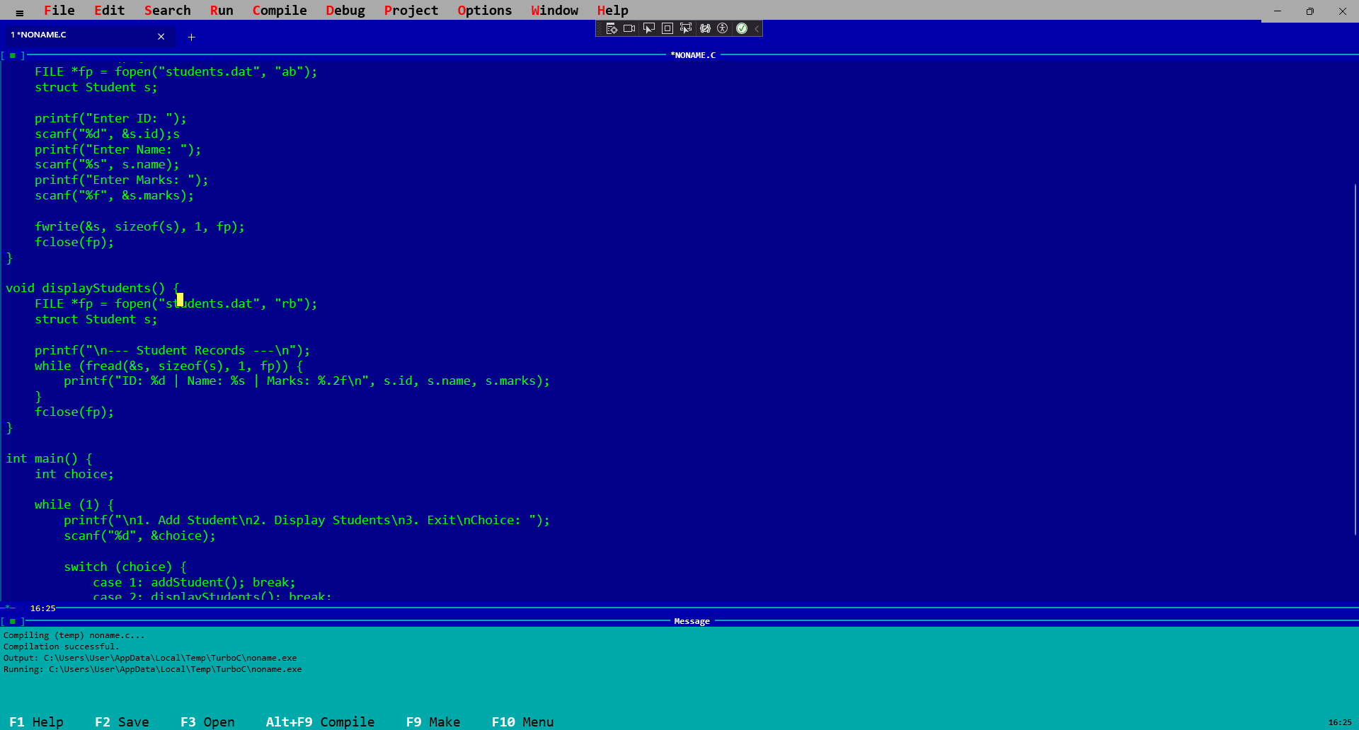 RetroC IDE — Running a Program